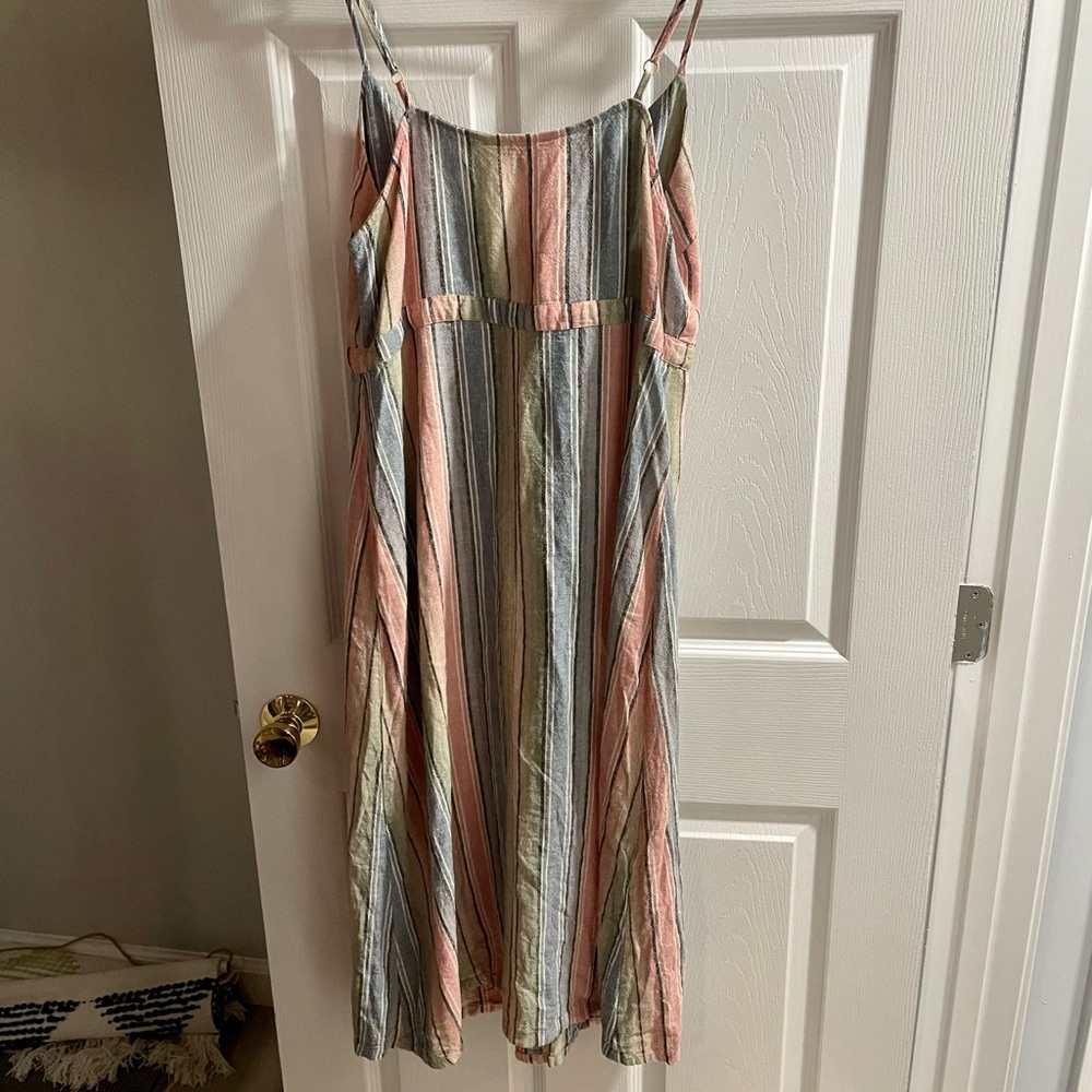 Indigo Rein Striped Linen Blend Button Down Midi Dress - Picture 5 of 7